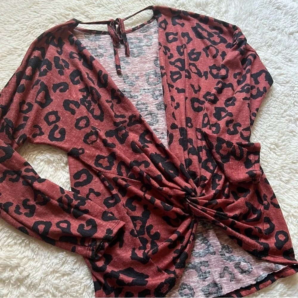 Lovely Melody Red Leopard Printed Cutout Back Sweater